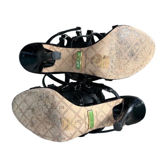 L.A.M.B. Goldy Sandal Heel in Black with Silver Strappy Stiletto Open Toe Size 9 - Picture 10 of 11